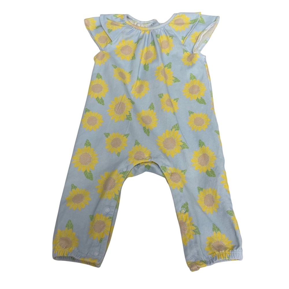 Little Me Baby Girls Blue Sunflower Floral Flutter Sleeve Romper Jumpsuit 9M